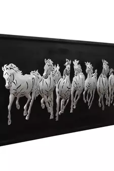 eCraftIndia Silver 7 Running Horses empanalled in Wooden Frame Handcrafted Wall Hanging with Background LED's