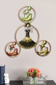 eCraftIndia Group of Tribal Women Playing Music Handcrafted Iron Wall Hanging with background LED's