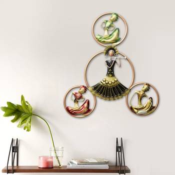 eCraftIndia Group of Tribal Women Playing Music Handcrafted Iron Wall Hanging with background LED's 2