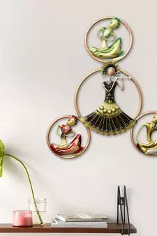 eCraftIndia Group of Tribal Women Playing Music Handcrafted Iron Wall Hanging with background LED's