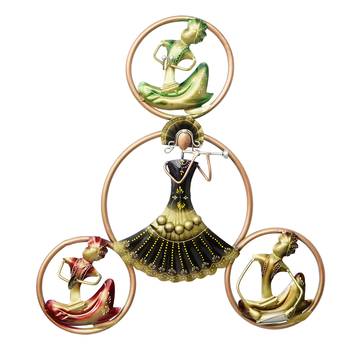 eCraftIndia Group of Tribal Women Playing Music Handcrafted Iron Wall Hanging with background LED's 3