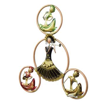 eCraftIndia Group of Tribal Women Playing Music Handcrafted Iron Wall Hanging with background LED's 7