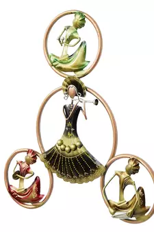 eCraftIndia Group of Tribal Women Playing Music Handcrafted Iron Wall Hanging with background LED's