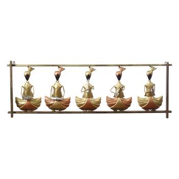eCraftIndia Set of 5 Tribal Women Playing Different Musical Instruments Golden DECORative Iron Wall Hanging 3