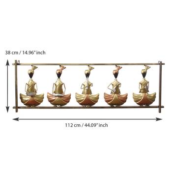 eCraftIndia Set of 5 Tribal Women Playing Different Musical Instruments Golden DECORative Iron Wall Hanging 5