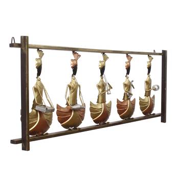 eCraftIndia Set of 5 Tribal Women Playing Different Musical Instruments Golden DECORative Iron Wall Hanging 6