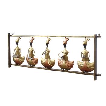 eCraftIndia Set of 5 Tribal Women Playing Different Musical Instruments Golden DECORative Iron Wall Hanging 7