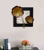 eCraftIndia Golden Iron Leaves with Wooden Frame Handcrafted Wall Hanging