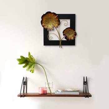 eCraftIndia Golden Iron Leaves with Wooden Frame Handcrafted Wall Hanging 2