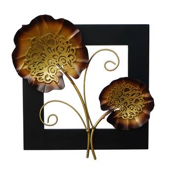 eCraftIndia Golden Iron Leaves with Wooden Frame Handcrafted Wall Hanging 4