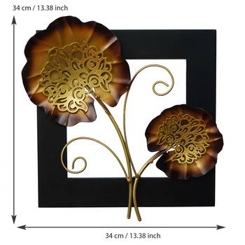 eCraftIndia Golden Iron Leaves with Wooden Frame Handcrafted Wall Hanging 5