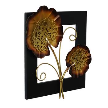 eCraftIndia Golden Iron Leaves with Wooden Frame Handcrafted Wall Hanging 6
