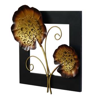 eCraftIndia Golden Iron Leaves with Wooden Frame Handcrafted Wall Hanging 7