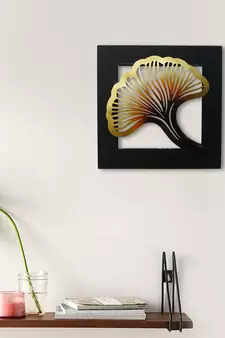 eCraftIndia Colorful Iron Leaf with Wooden Frame Handcrafted Wall Hanging