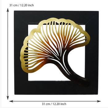 eCraftIndia Colorful Iron Leaf with Wooden Frame Handcrafted Wall Hanging 5