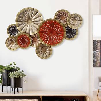 eCraftIndia Abstract Colorful Floral Plates Collection Handcrafted Iron Wall Hanging 1