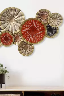eCraftIndia Abstract Colorful Floral Plates Collection Handcrafted Iron Wall Hanging