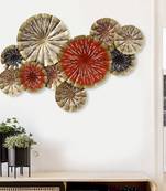 eCraftIndia Abstract Colorful Floral Plates Collection Handcrafted Iron Wall Hanging