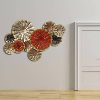 eCraftIndia Abstract Colorful Floral Plates Collection Handcrafted Iron Wall Hanging 2