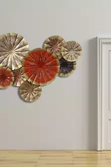 eCraftIndia Abstract Colorful Floral Plates Collection Handcrafted Iron Wall Hanging