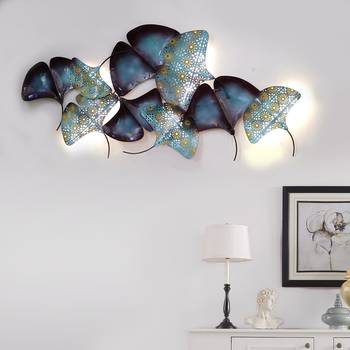 eCraftIndia Abstract Colorful Leaves Collection Handcrafted Iron Wall Hanging with Background LED's 1