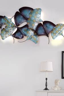 eCraftIndia Abstract Colorful Leaves Collection Handcrafted Iron Wall Hanging with Background LED's