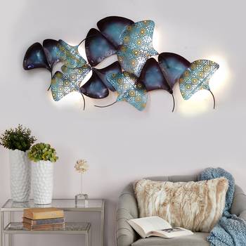 eCraftIndia Abstract Colorful Leaves Collection Handcrafted Iron Wall Hanging with Background LED's 2