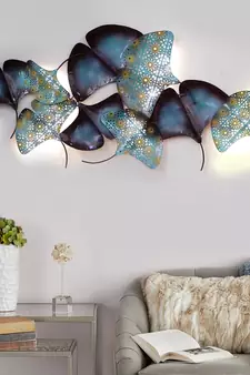 eCraftIndia Abstract Colorful Leaves Collection Handcrafted Iron Wall Hanging with Background LED's