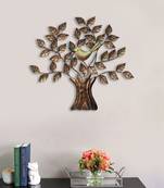 eCraftIndia Bird Sitting on Colorful Leaves Tree Handcrafted Iron Wall Hanging