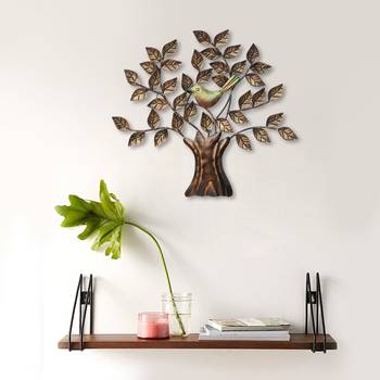 eCraftIndia Bird Sitting on Colorful Leaves Tree Handcrafted Iron Wall Hanging 2