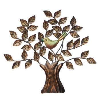 eCraftIndia Bird Sitting on Colorful Leaves Tree Handcrafted Iron Wall Hanging 3