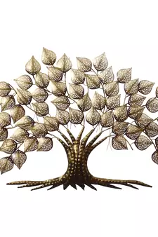 eCraftIndia Golden Beautiful Leaves Tree Handcrafted Iron Wall Hanging with background LED's