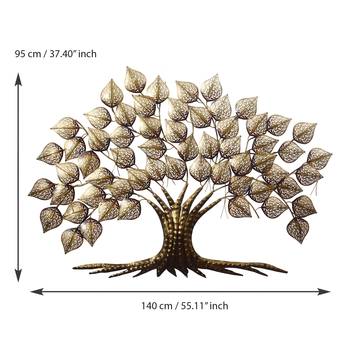 eCraftIndia Golden Beautiful Leaves Tree Handcrafted Iron Wall Hanging with background LED's 5