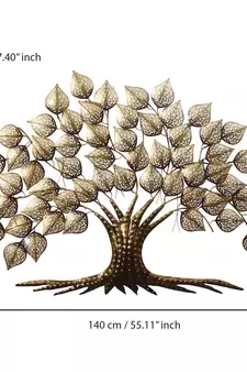 eCraftIndia Golden Beautiful Leaves Tree Handcrafted Iron Wall Hanging with background LED's