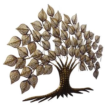 eCraftIndia Golden Beautiful Leaves Tree Handcrafted Iron Wall Hanging with background LED's 6