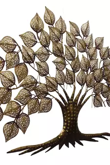 eCraftIndia Golden Beautiful Leaves Tree Handcrafted Iron Wall Hanging with background LED's