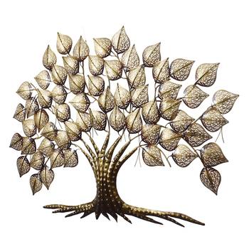 eCraftIndia Golden Beautiful Leaves Tree Handcrafted Iron Wall Hanging with background LED's 7