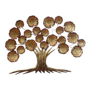 eCraftIndia Golden Beautiful Leaves Tree Handcrafted Iron Wall Hanging with background LED's 4