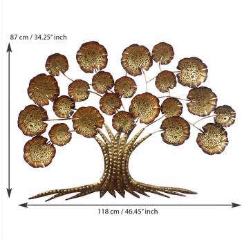 eCraftIndia Golden Beautiful Leaves Tree Handcrafted Iron Wall Hanging with background LED's 5