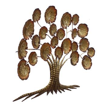 eCraftIndia Golden Beautiful Leaves Tree Handcrafted Iron Wall Hanging with background LED's 6