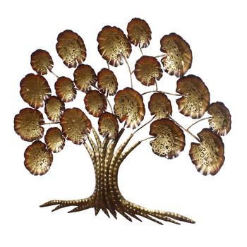 eCraftIndia Golden Beautiful Leaves Tree Handcrafted Iron Wall Hanging with background LED's 7