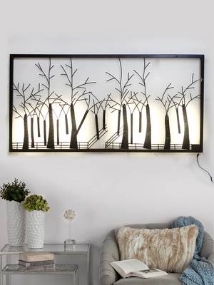eCraftIndia Abstract Trees Forect View Handcrafted Iron Wall Hanging with background LED's 1