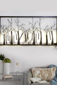 eCraftIndia Abstract Trees Forect View Handcrafted Iron Wall Hanging with background LED's