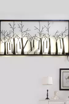 eCraftIndia Abstract Trees Forect View Handcrafted Iron Wall Hanging with background LED's