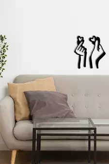 eCraftIndia  Loving Couple Hands with Hearts  Black Engineered Wood Wall Art Cutout  Ready to Hang Home DECOR