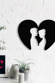 Black Metal Heart Couple Design Wall Art