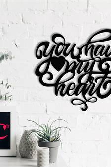 eCraftIndia  You Have My Heart  with Hearts Black Engineered Wood Wall Art Cutout  Ready to Hang Home DECOR