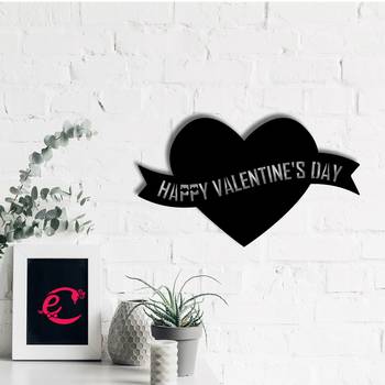 eCraftIndia  Happy Valentine's Day  Black Engineered Wood Wall Art Cutout  Ready to Hang Home DECOR 1