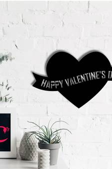 eCraftIndia  Happy Valentine's Day  Black Engineered Wood Wall Art Cutout  Ready to Hang Home DECOR