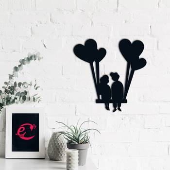 eCraftIndia Young Loving Couple with Hearts Balloons Black Engineered Wood Wall Art Cutout  Ready to Hang Home DECOR 1